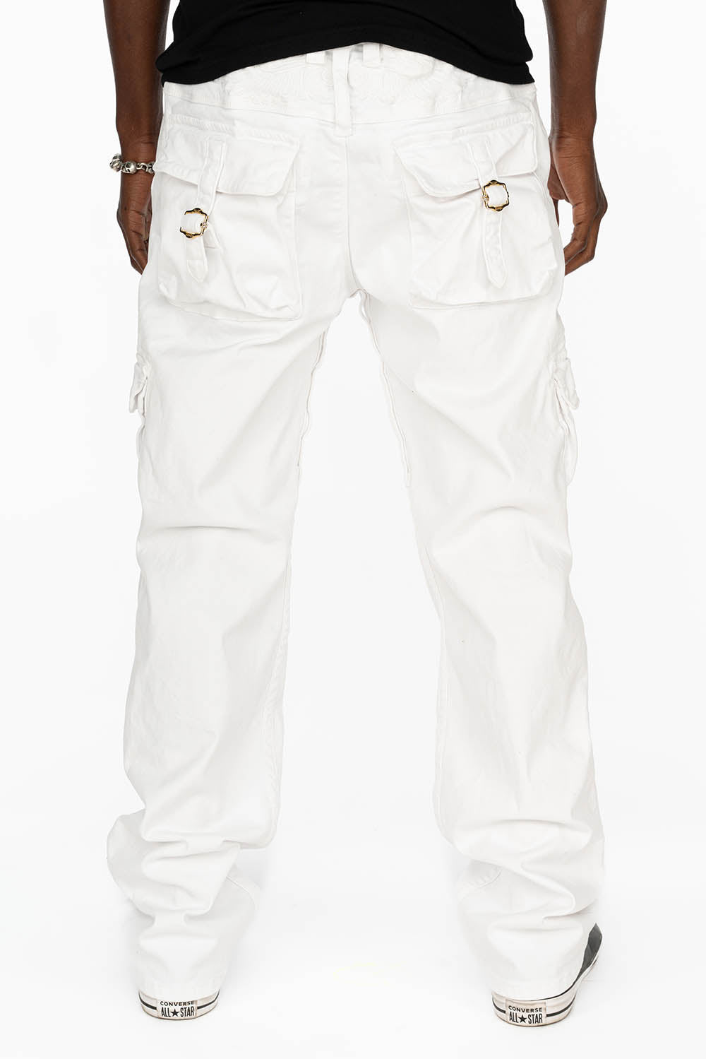 ROBINS NEW MILITARY STYLE CARGO PANTS IN WHITE WASH