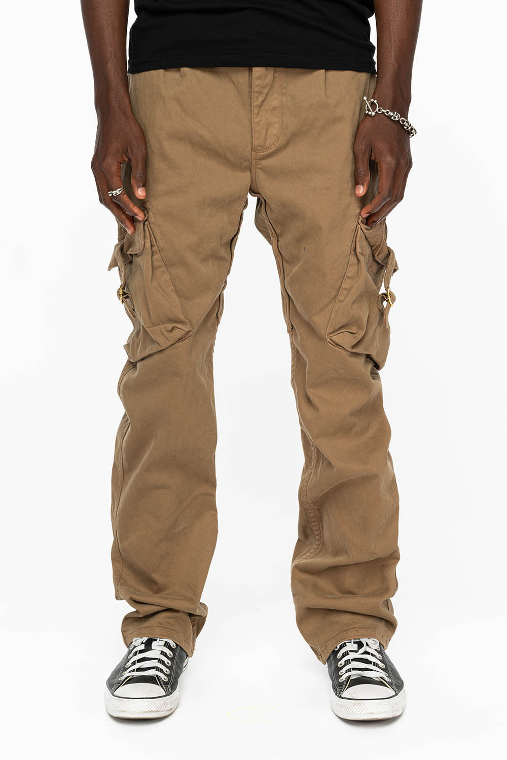 ROBINS NEW MILITARY STYLE CARGO PANTS IN KHAKI COLOR WASH
