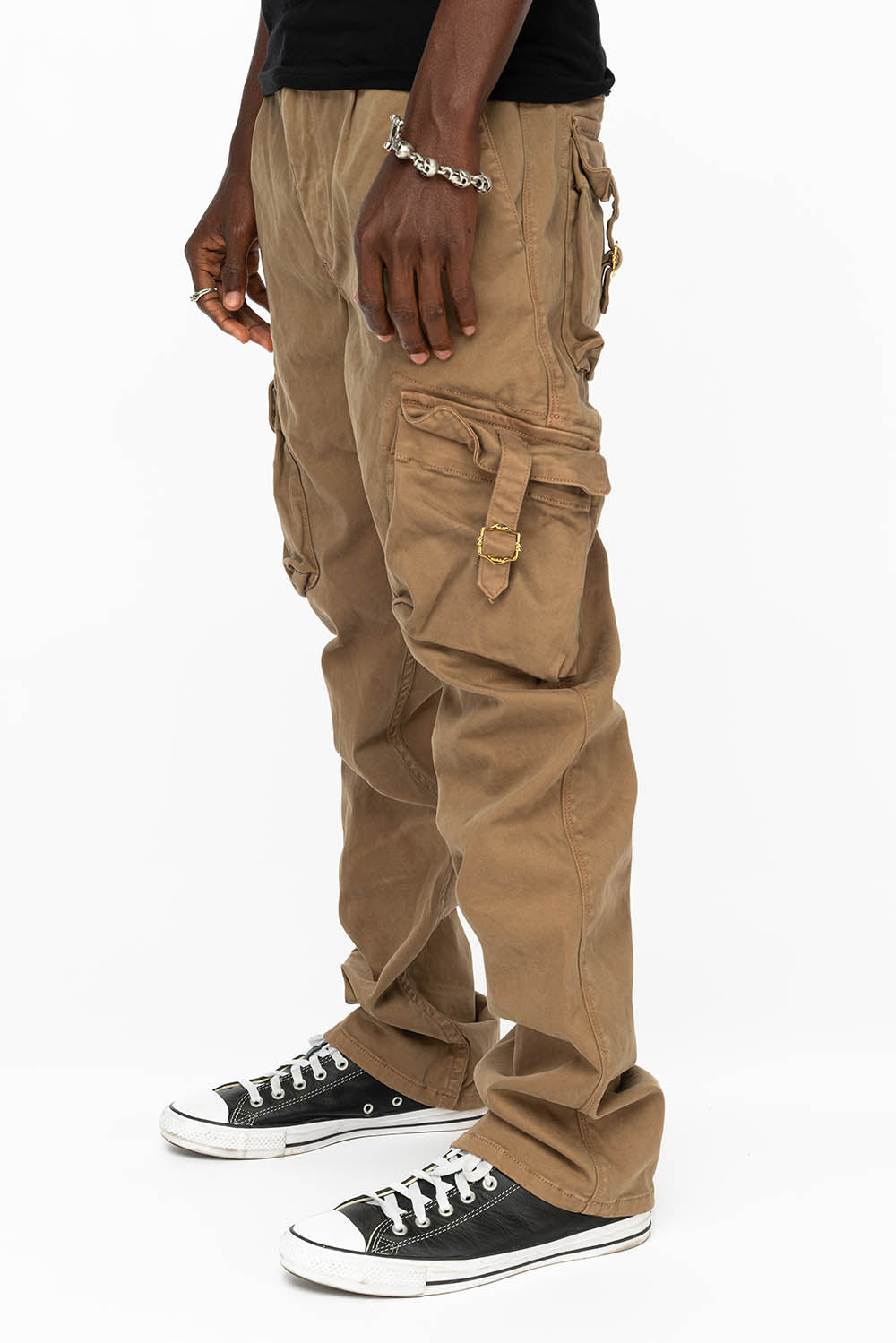 ROBINS NEW MILITARY STYLE CARGO PANTS IN KHAKI COLOR WASH