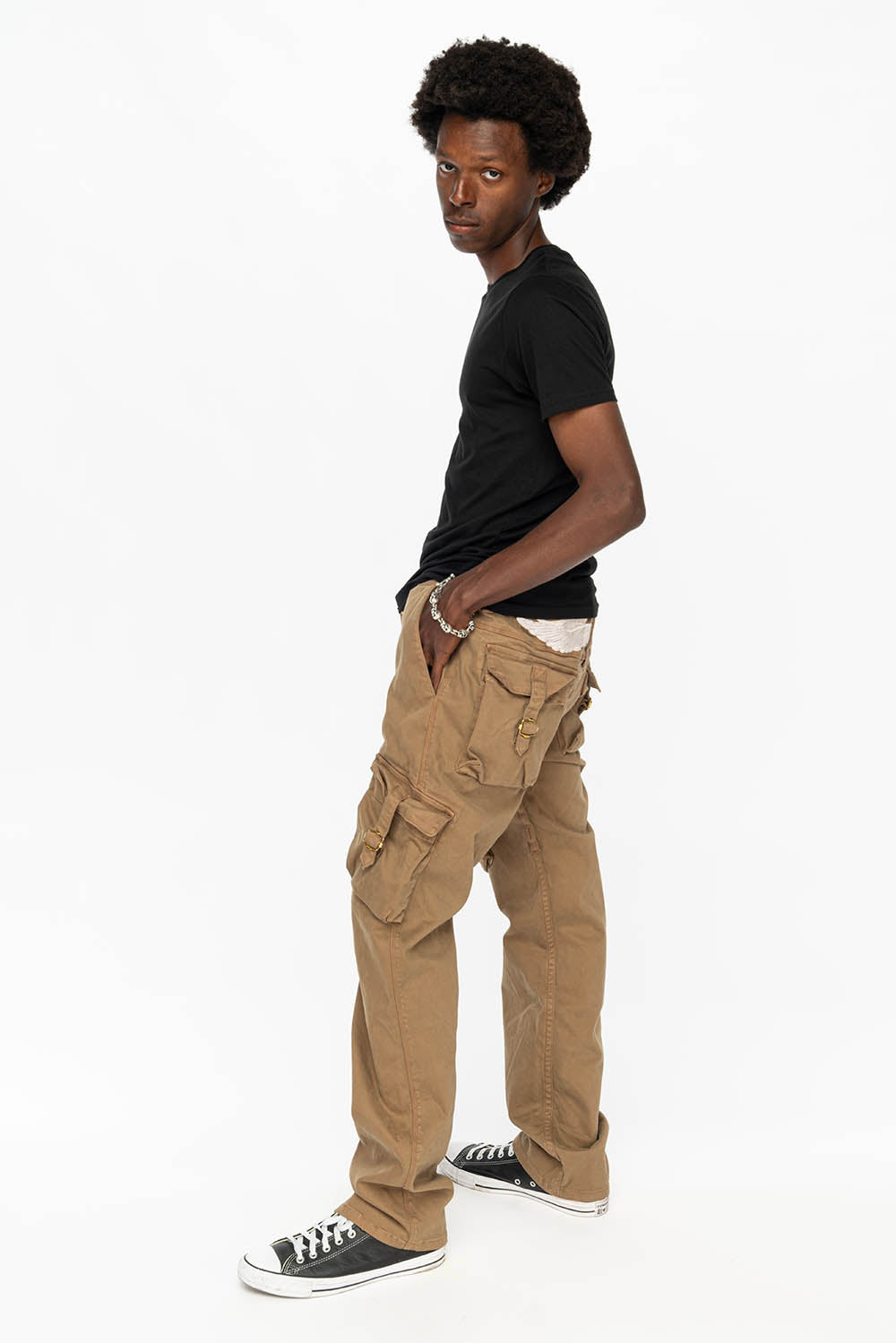 ROBINS NEW MILITARY STYLE CARGO PANTS IN KHAKI COLOR WASH