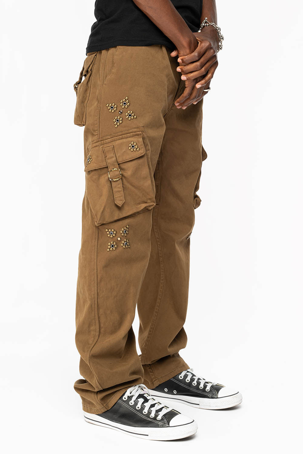 ROBINS NEW MILITARY STYLE CARGO PANTS IN AVOCADO WITH WESTERN CRYSTAL MOTIF