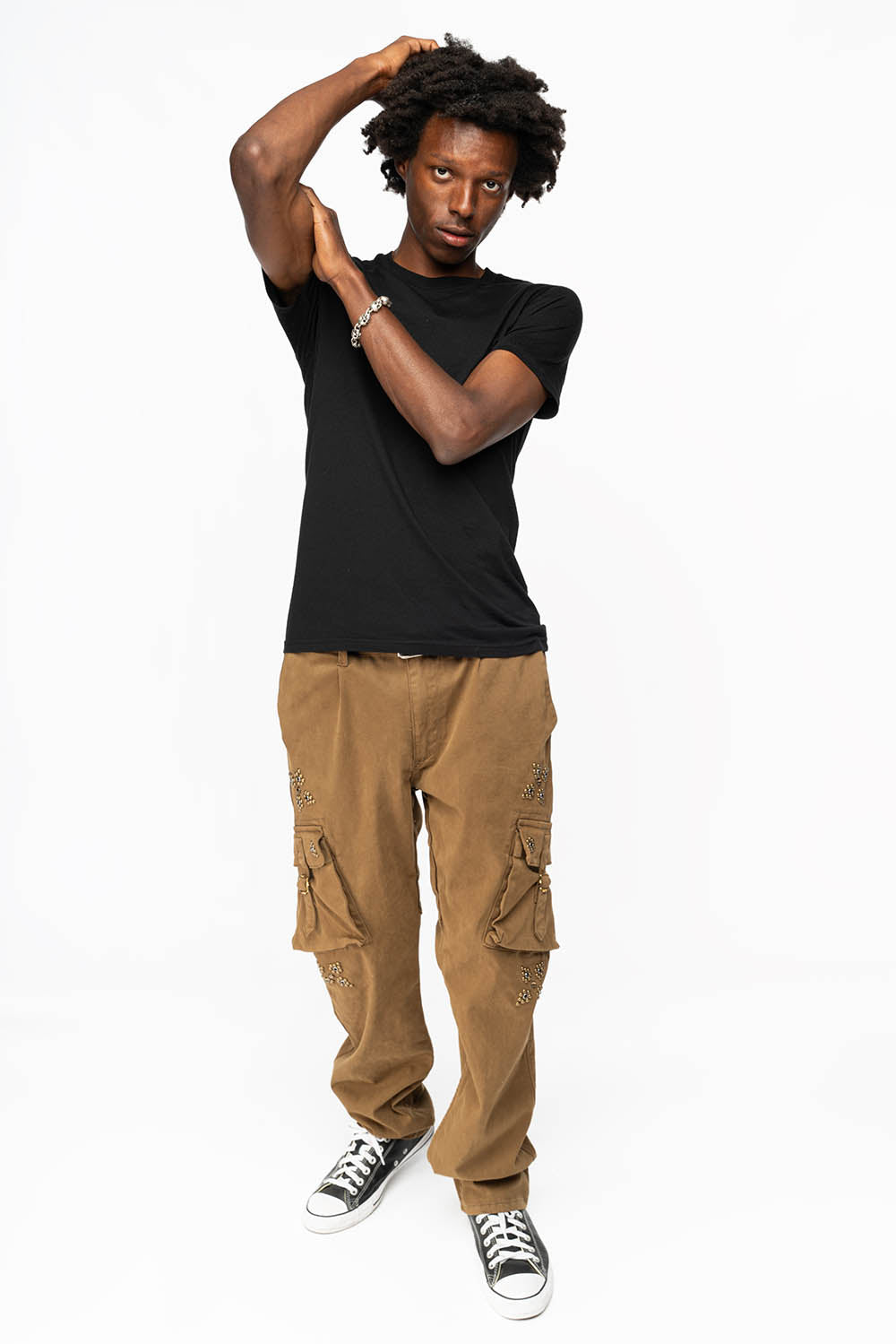ROBINS NEW MILITARY STYLE CARGO PANTS IN AVOCADO WITH WESTERN CRYSTAL MOTIF