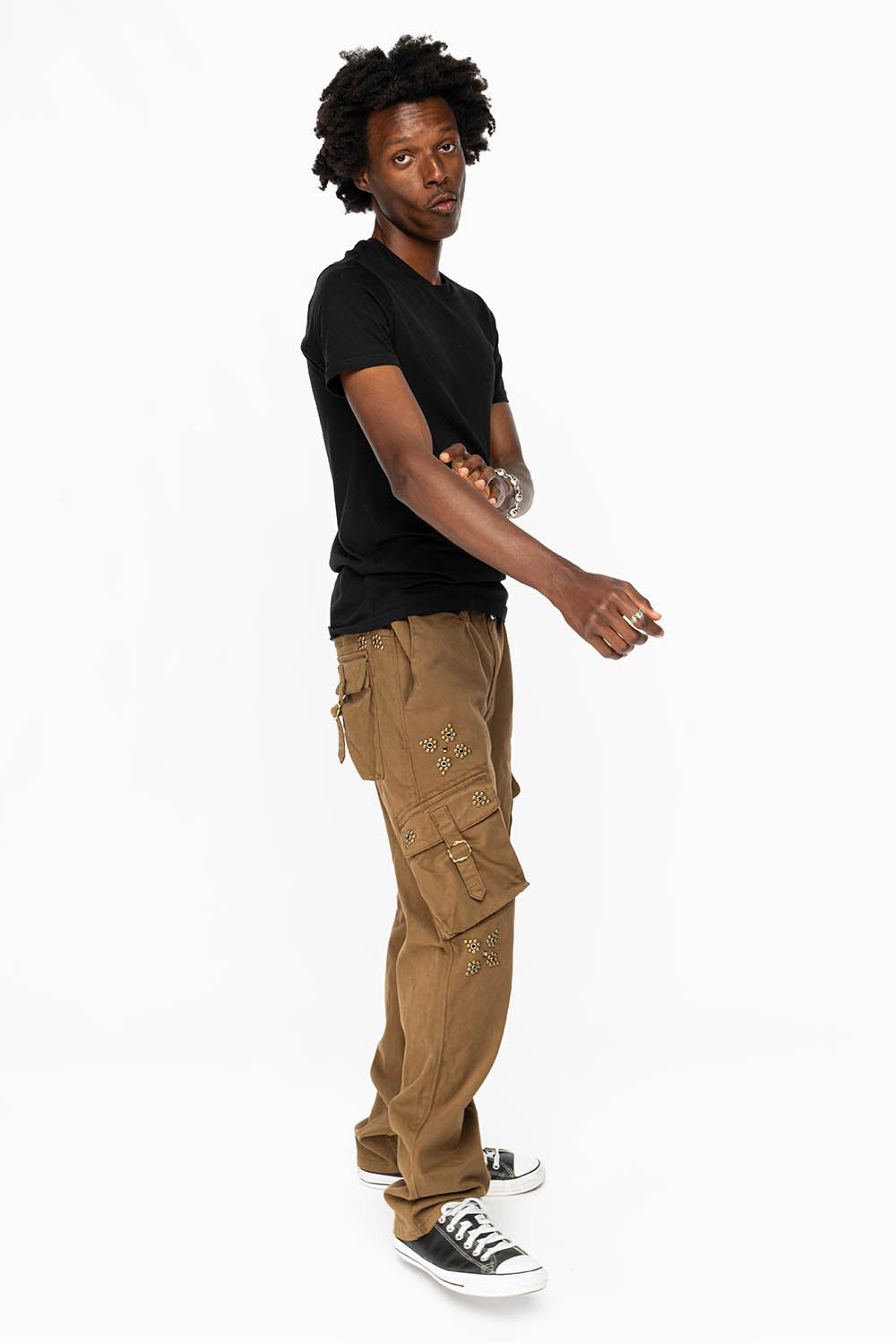 ROBINS NEW MILITARY STYLE CARGO PANTS IN AVOCADO WITH WESTERN CRYSTAL MOTIF