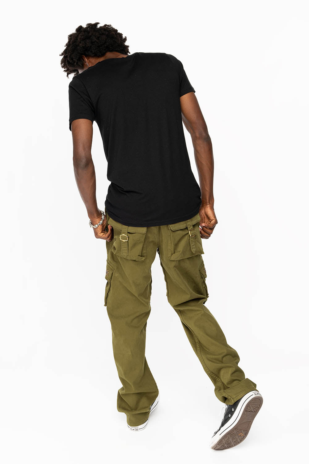 ROBINS NEW MILITARY STYLE CARGO PANTS IN OLIVE WITH WESTERN CRYSTAL MOTIF