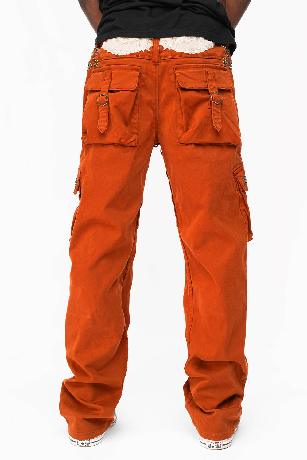 ROBINS NEW MILITARY STYLE CARGO PANTS IN ORANGE WITH WESTERN CRYSTAL MOTIF