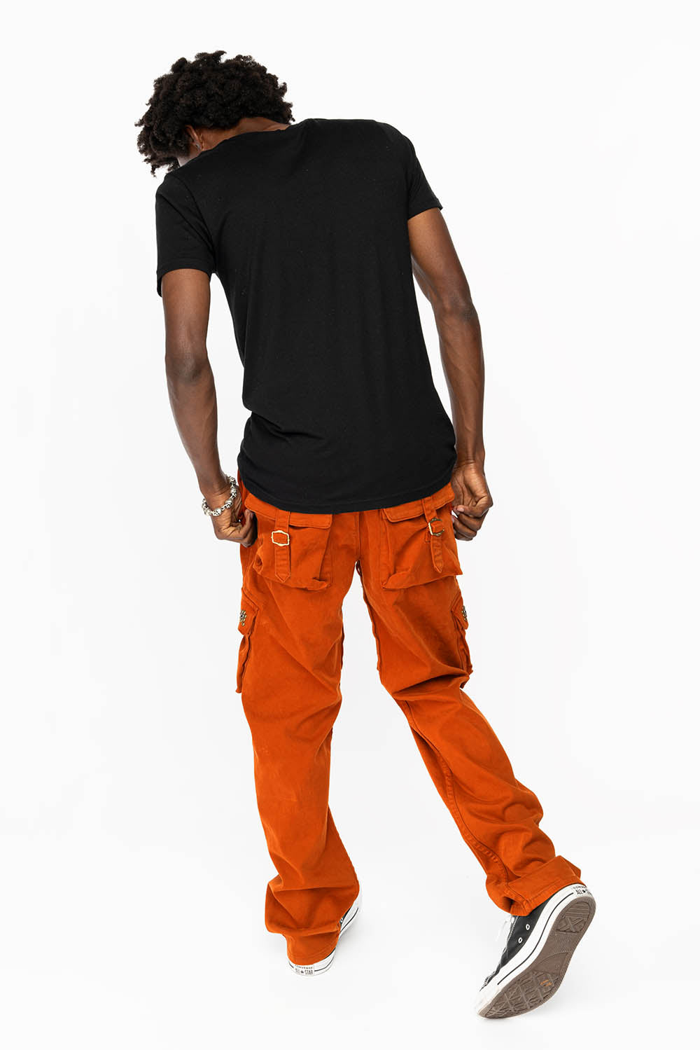 ROBINS NEW MILITARY STYLE CARGO PANTS IN ORANGE WITH WESTERN CRYSTAL MOTIF