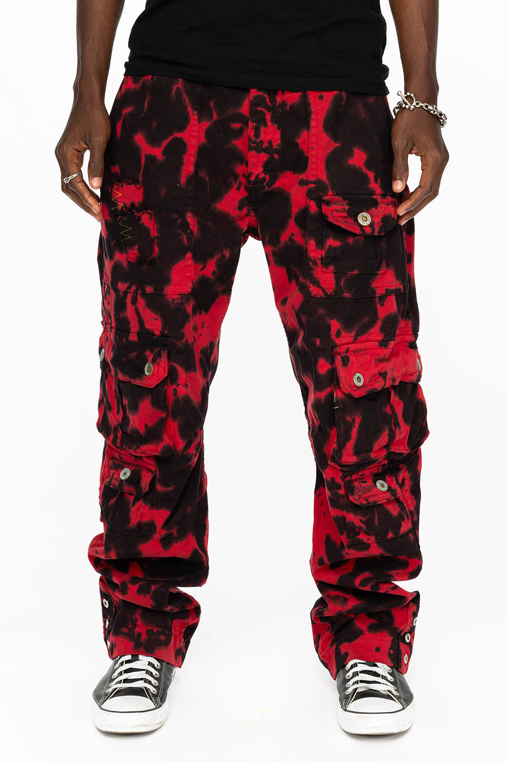 ORIGINAL ROBIN’S JEAN CALL OF DUTY CARGO PANTS IN BLACK/RED SPECIALTY WASH