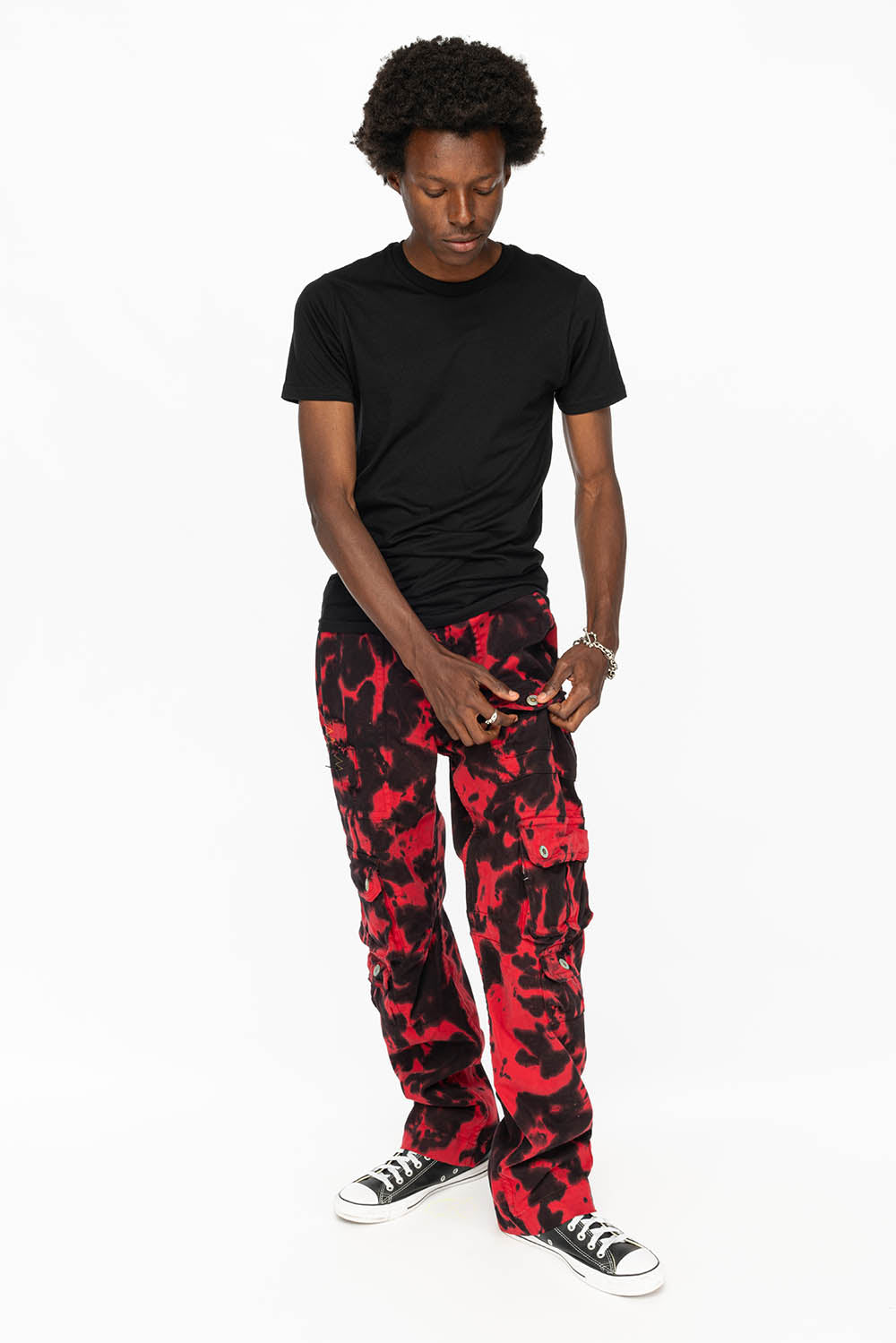 ORIGINAL ROBIN’S JEAN CALL OF DUTY CARGO PANTS IN BLACK/RED SPECIALTY WASH