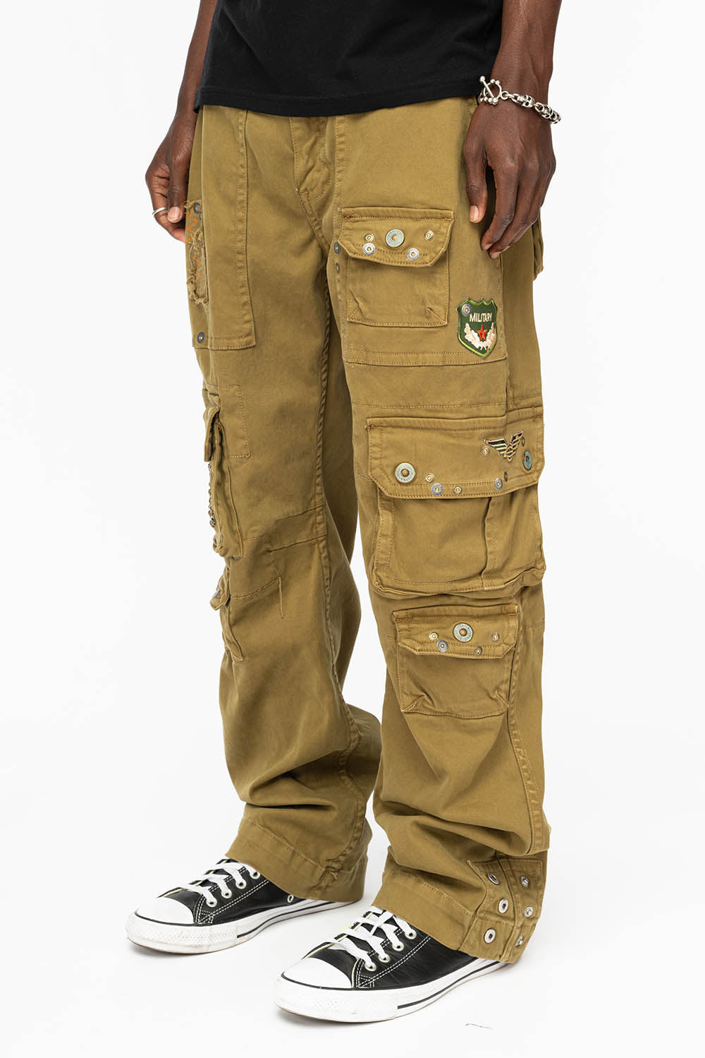 ORIGINAL ROBIN’S JEAN CALL OF DUTY CARGO PANTS IN AVOCADO COLOR WITH ROCK N ROLL PATCH