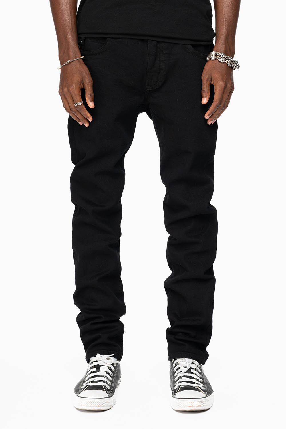 KILLER FLAP SKINNY JEANS IN PURE BLACK WASH WITH CRYSTALS
