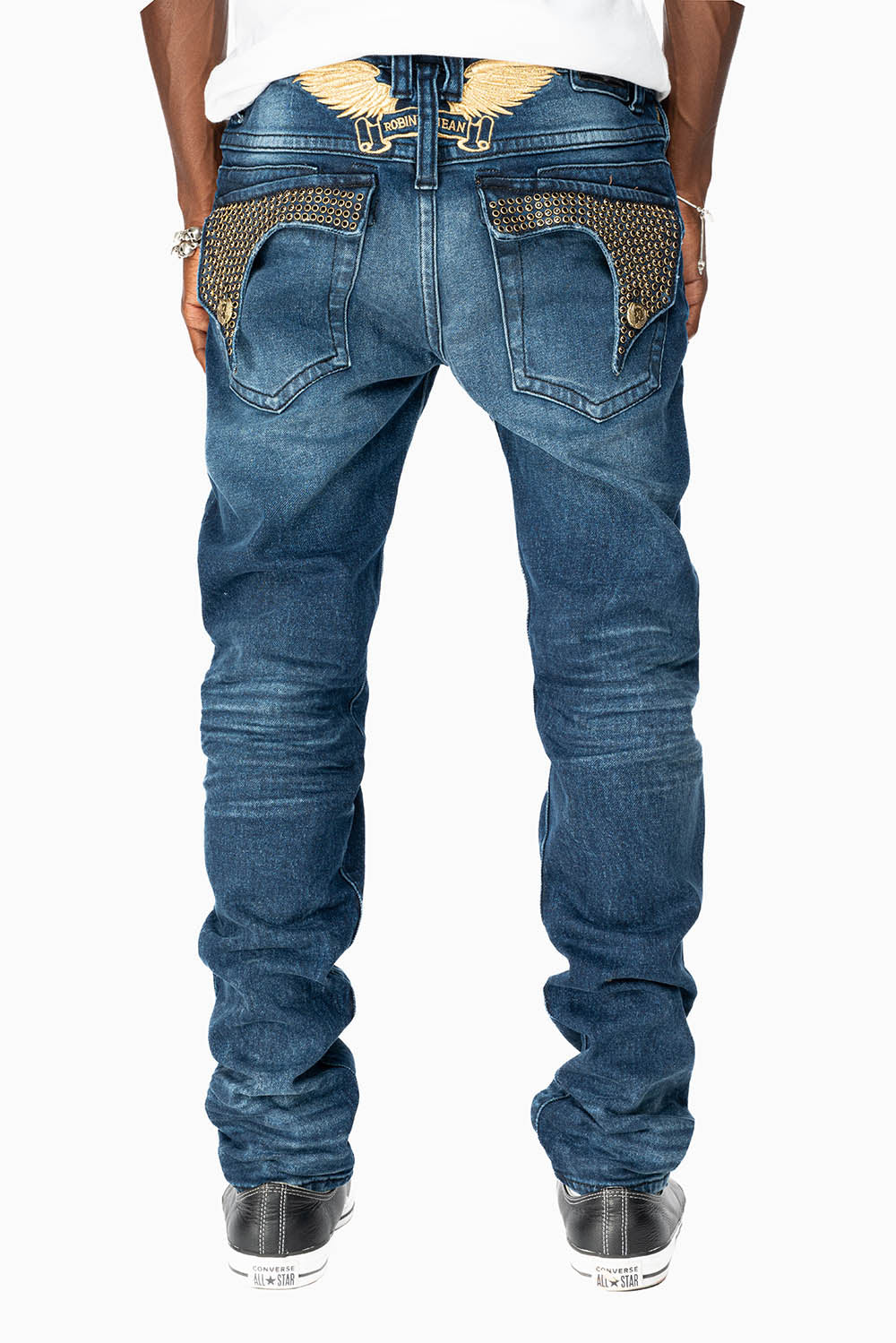 KILLER FLAP MENS SKINNY JEAN IN OMAHA DARK WASH FULLY EMBELLISHED WITH JET BLK CRYSTALS