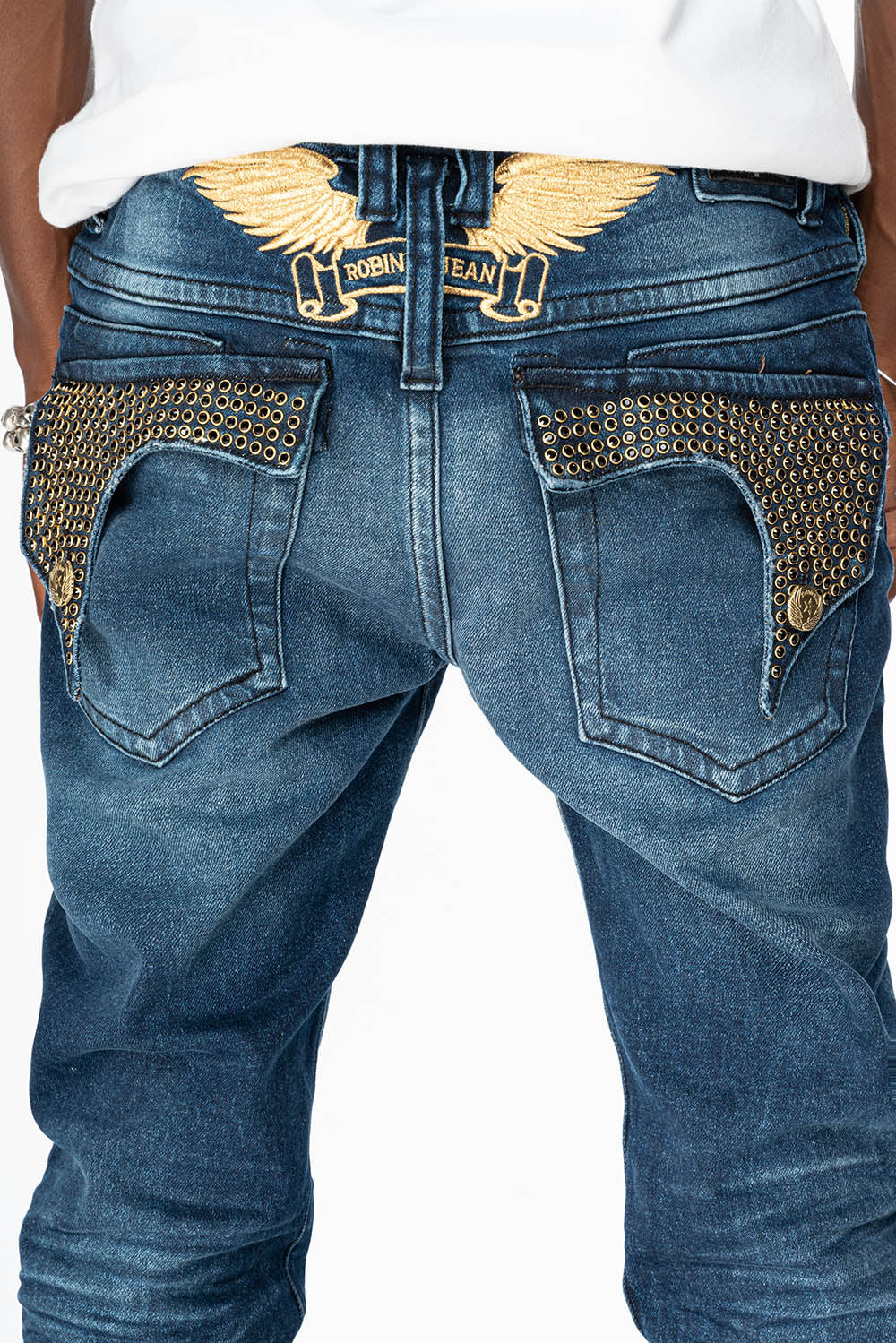 KILLER FLAP MENS SKINNY JEAN IN OMAHA DARK WASH FULLY EMBELLISHED WITH JET BLK CRYSTALS