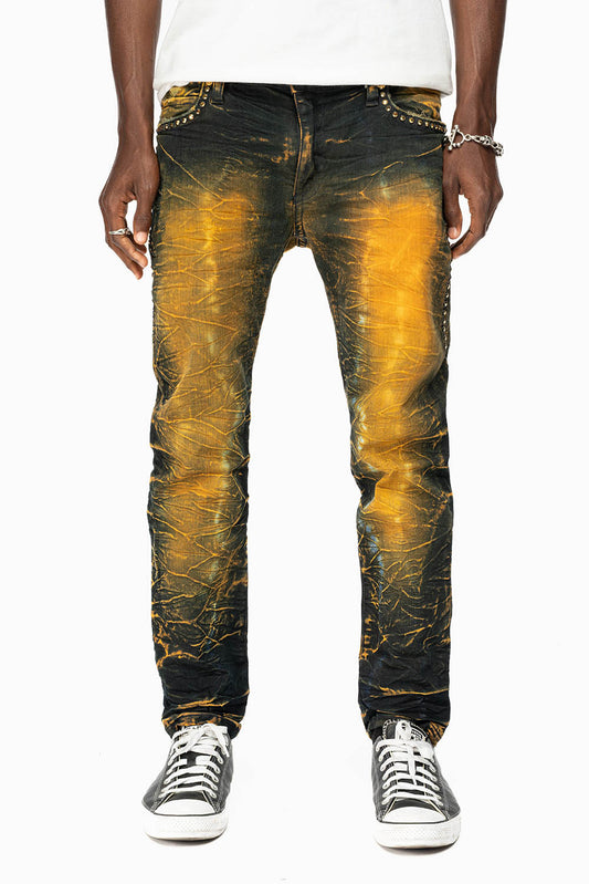 SKINNY MENS JEANS IN 4D GREEN TEA WASH WITH AURUM CRYSTALS