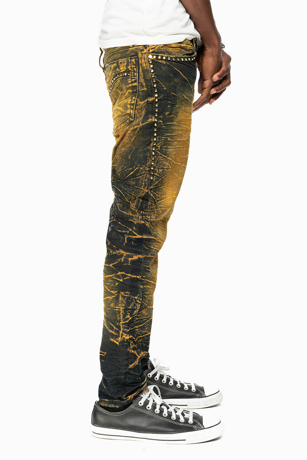 SKINNY MENS JEANS IN 4D GREEN TEA WASH WITH AURUM CRYSTALS