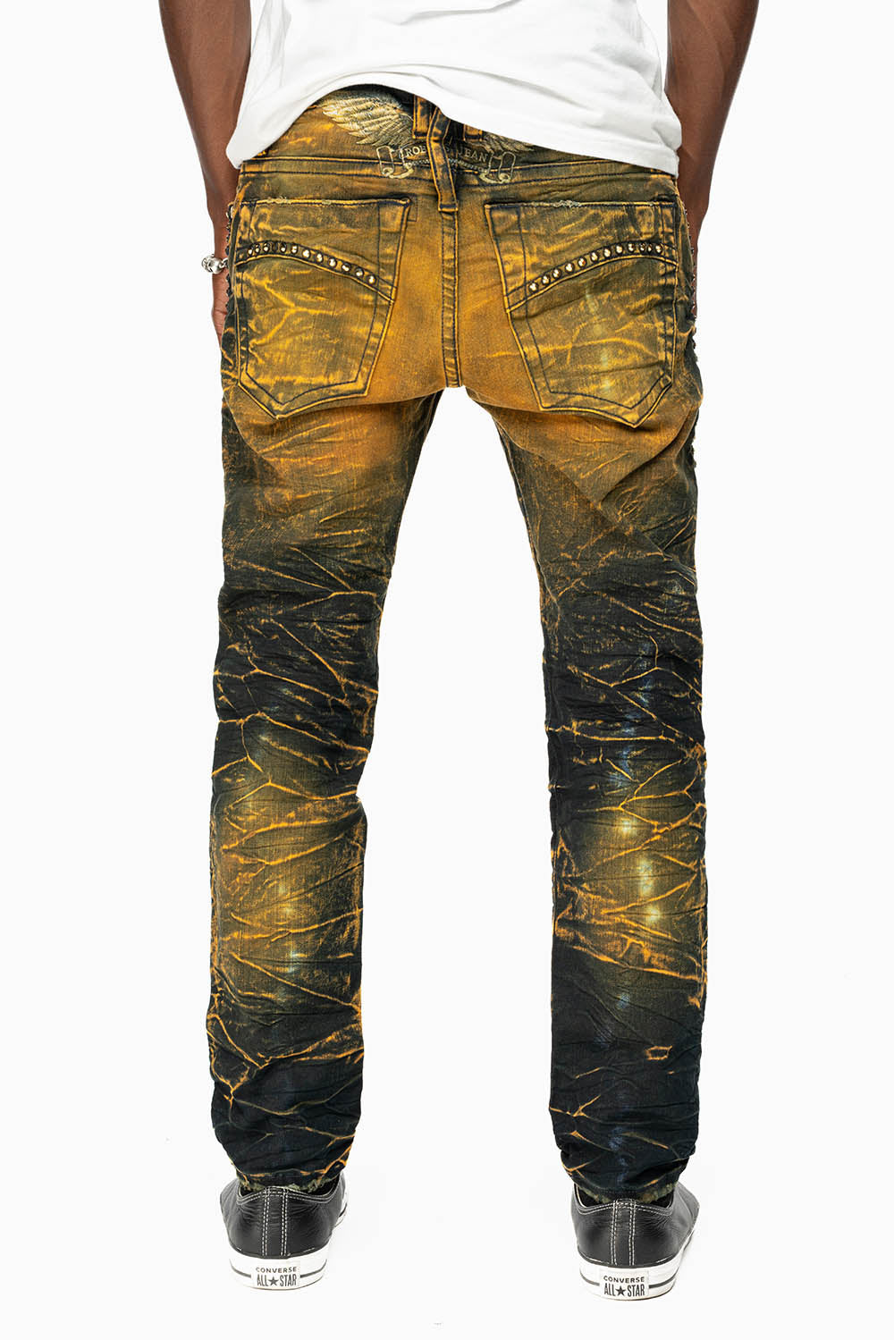 SKINNY MENS JEANS IN 4D GREEN TEA WASH WITH AURUM CRYSTALS
