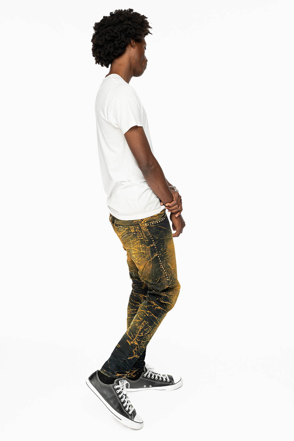 SKINNY MENS JEANS IN 4D GREEN TEA WASH WITH AURUM CRYSTALS