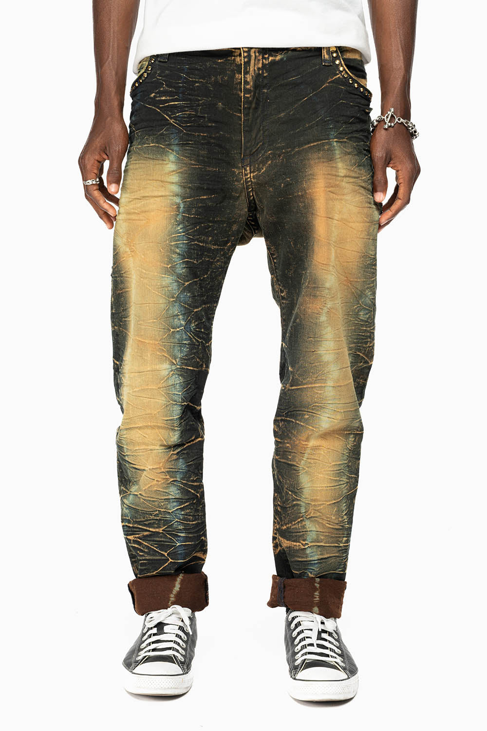 SKINNY MENS JEANS IN 4D DARK PERU WASH WITH AURUM CRYSTALS