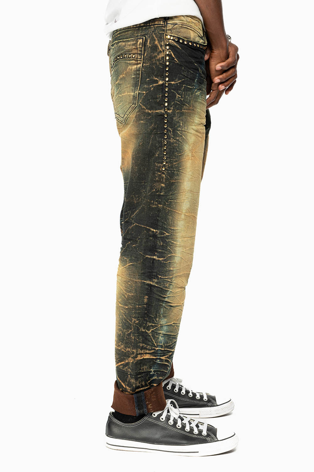 SKINNY MENS JEANS IN 4D DARK PERU WASH WITH AURUM CRYSTALS
