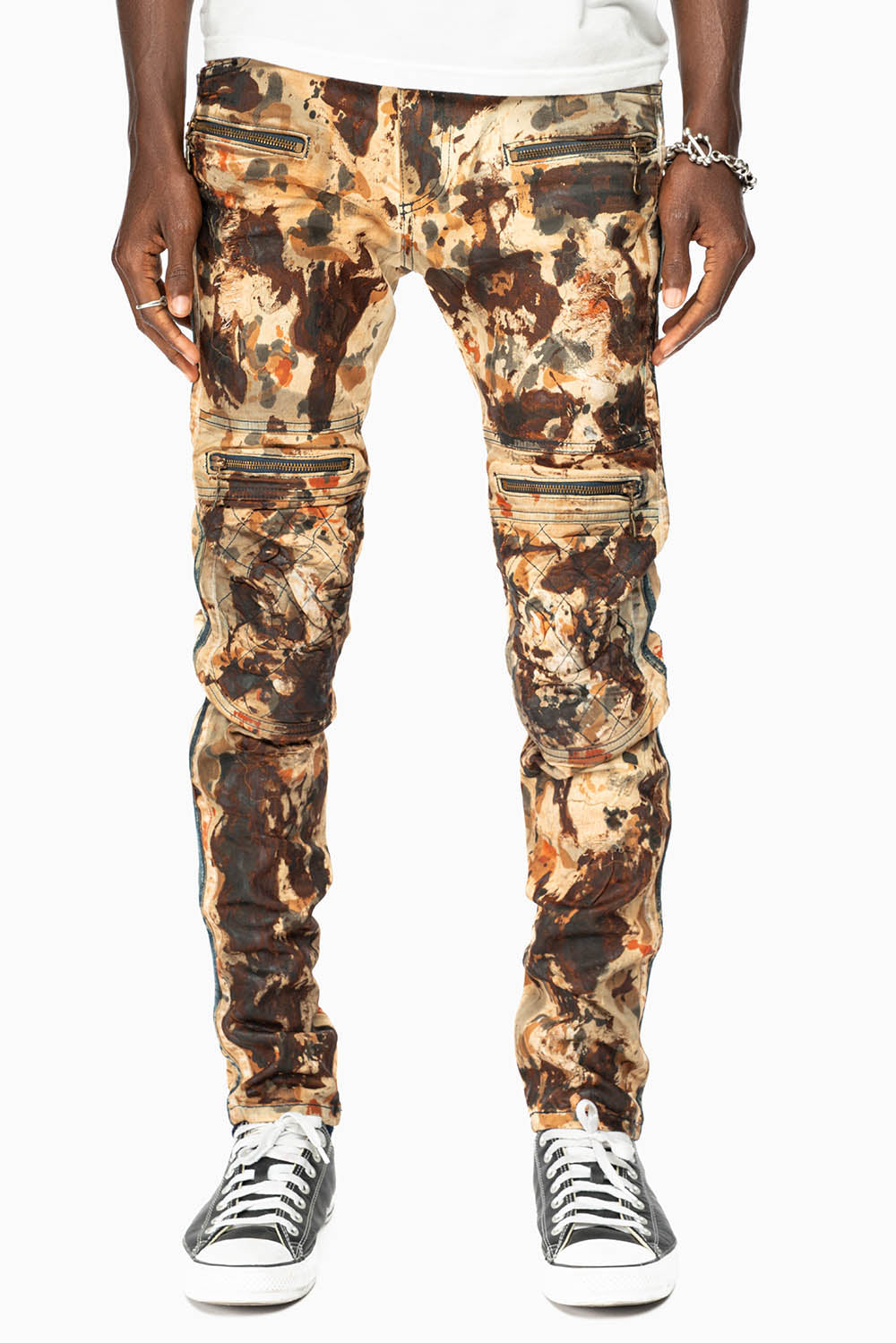 MENS BIKER JEANS IN RICHARD WASH WITH BLUE DENIM STRIPES