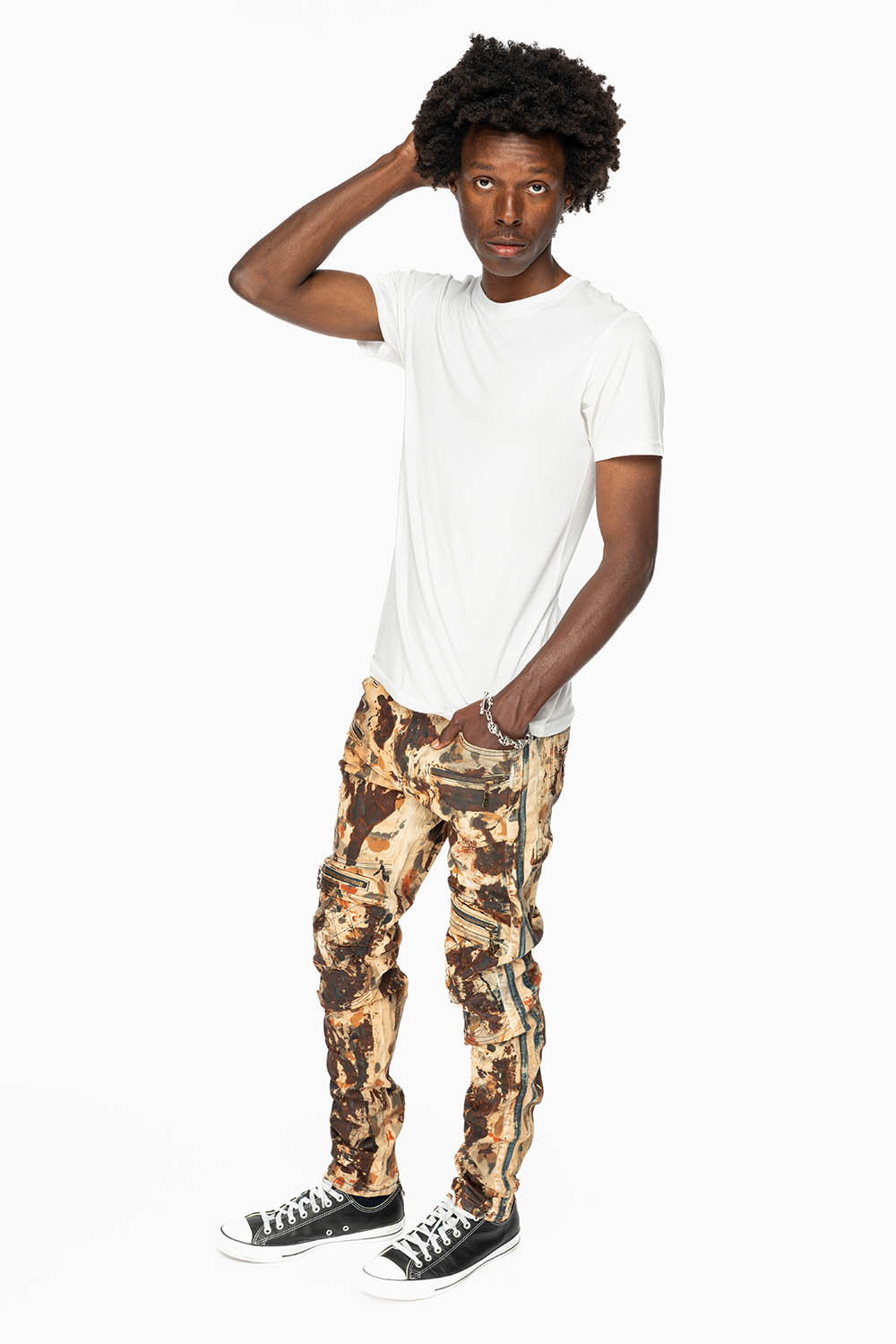 MENS BIKER JEANS IN RICHARD WASH WITH BLUE DENIM STRIPES