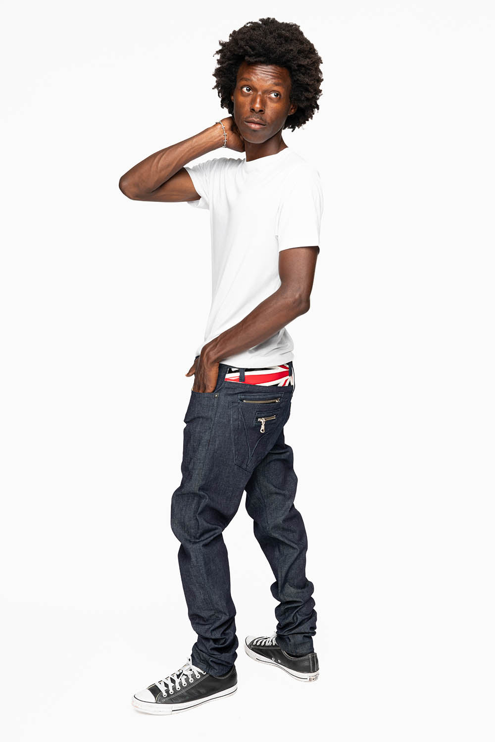 ROBIN’S BRITISH ROCK SLIM JEANS IN RAW DENIM EMBROIDERED ROBIN”S WING LOGO WITH ZIPPERS