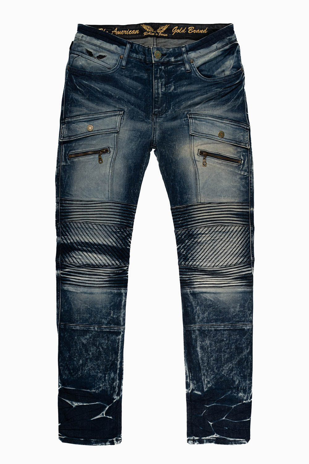 ROBINS MILITARY INSPIRED BIKER JEANS IN BLUE 4D DARK WASH