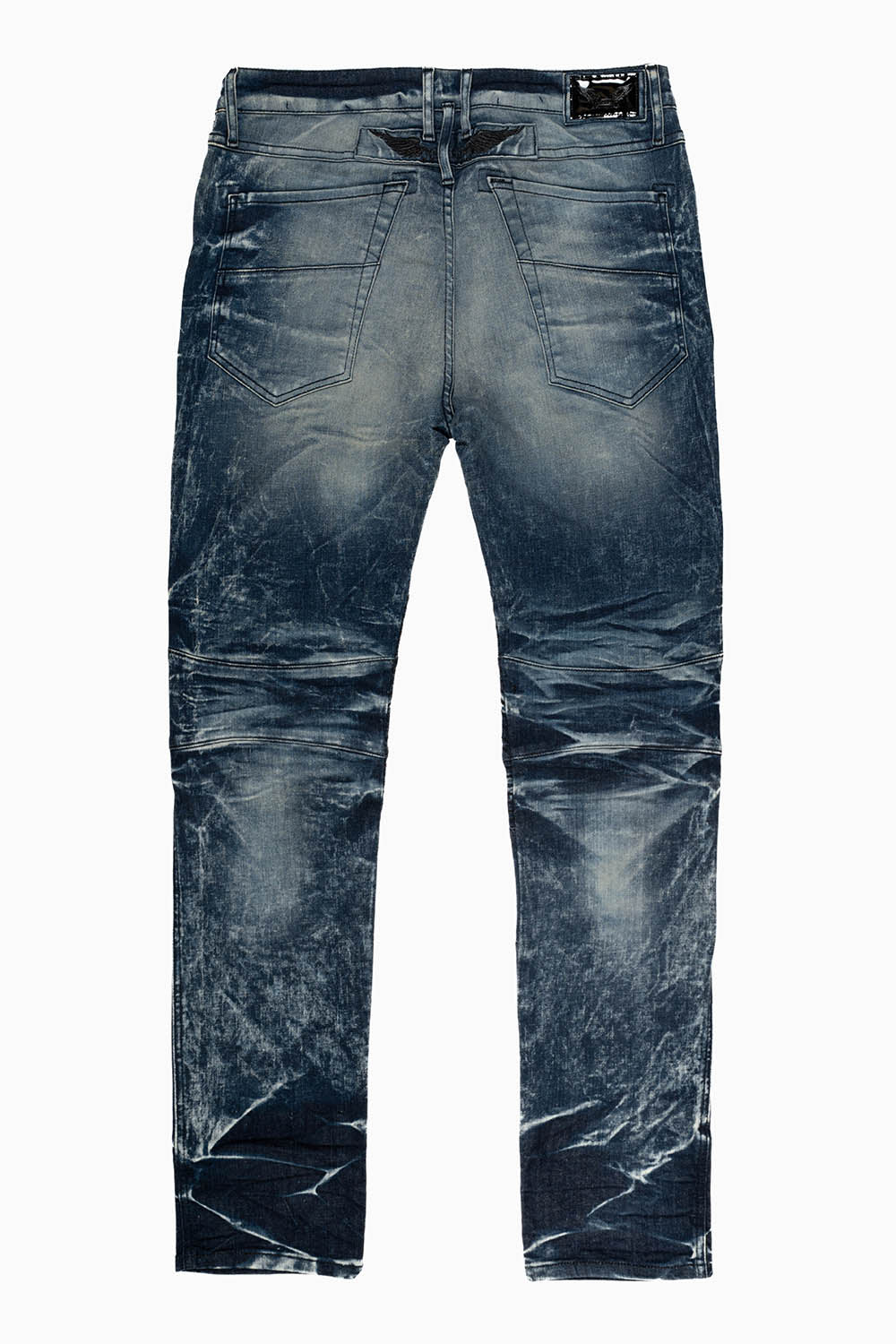 ROBINS MILITARY INSPIRED BIKER JEANS IN BLUE 4D DARK WASH
