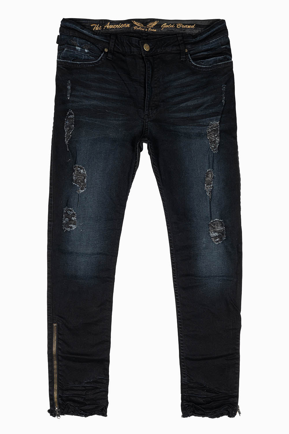 MENS SKINNY LEG ZIPPER JEANS IN F_UP BLK  WITH EMBELLISHMENT