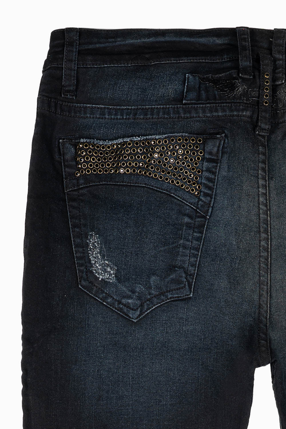 MENS SKINNY LEG ZIPPER JEANS IN F_UP BLK  WITH EMBELLISHMENT
