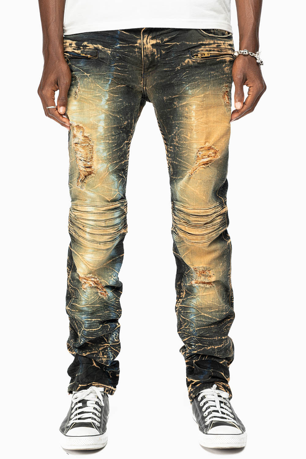 MOTO BIKER MEN'S SLIM STRAIGHT LEG JEANS IN 4D DARK PERU