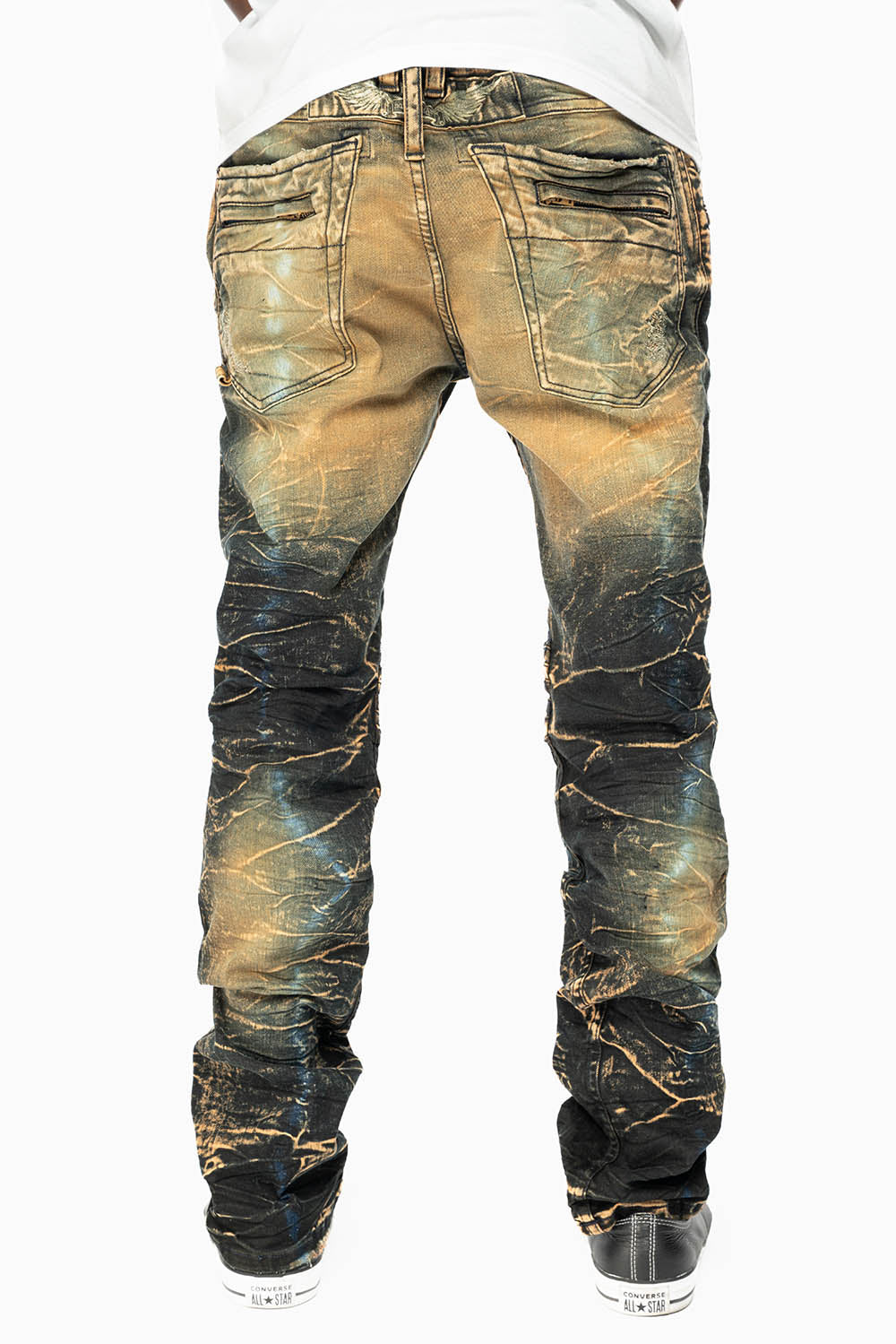 MOTO BIKER MEN'S SLIM STRAIGHT LEG JEANS IN 4D DARK PERU