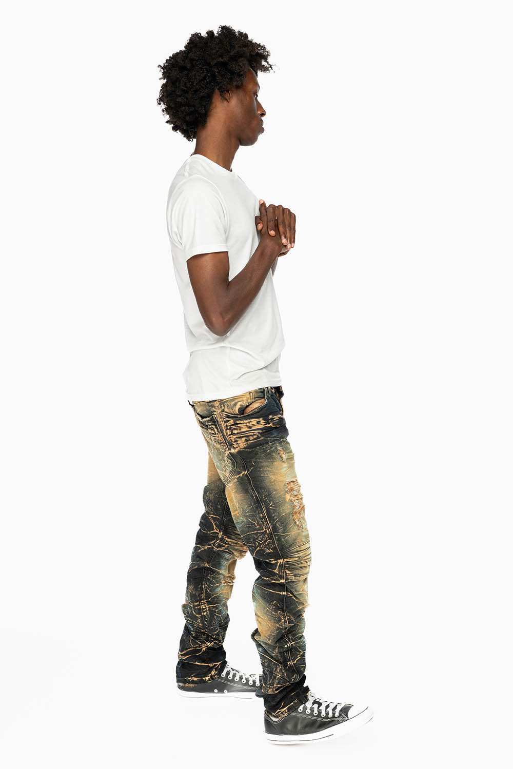 MOTO BIKER MEN'S SLIM STRAIGHT LEG JEANS IN 4D DARK PERU