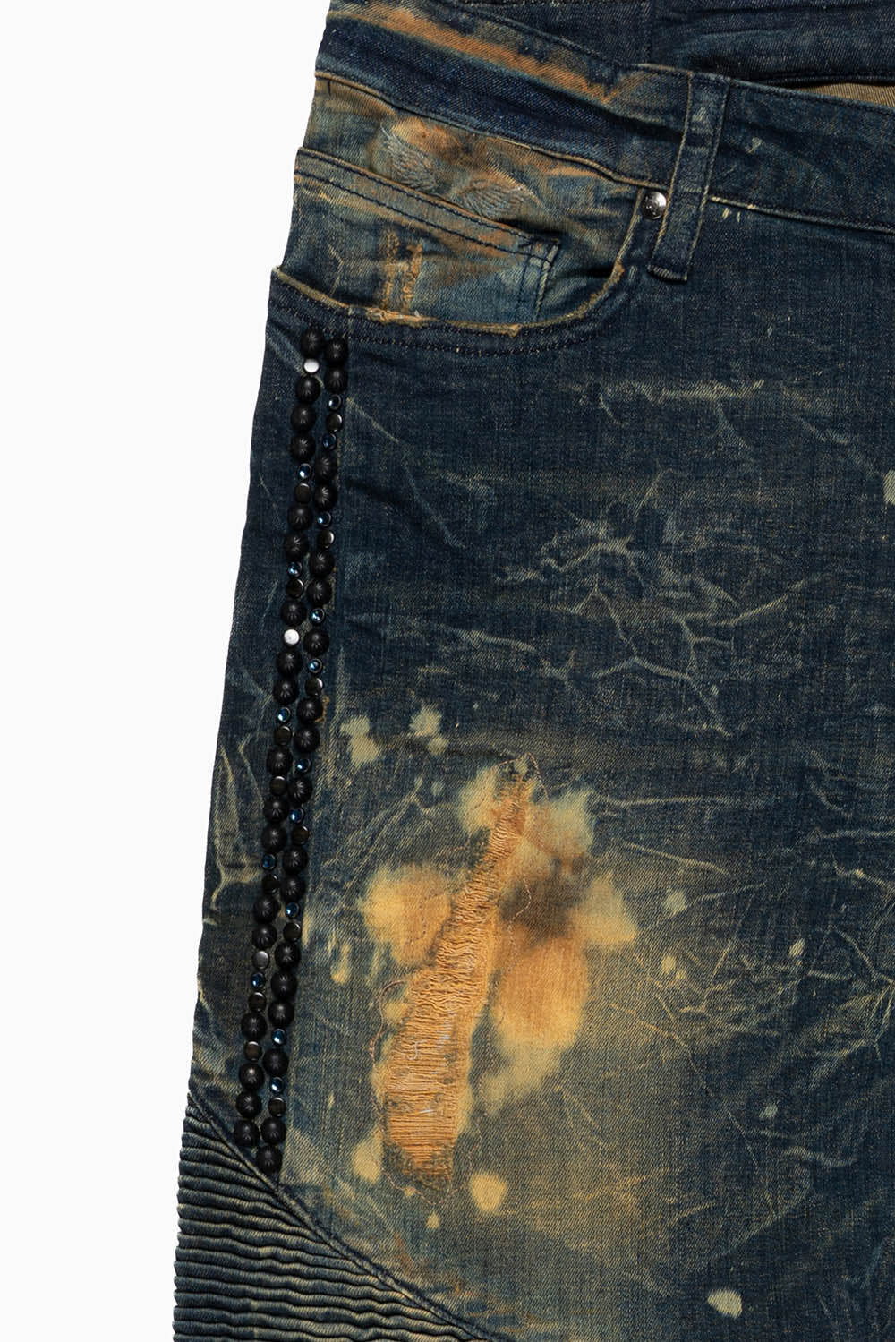 MENS BIKER JEANS WITH FLAP IN LAS VEGAS WASH WITH CRYSTALS & STUDS