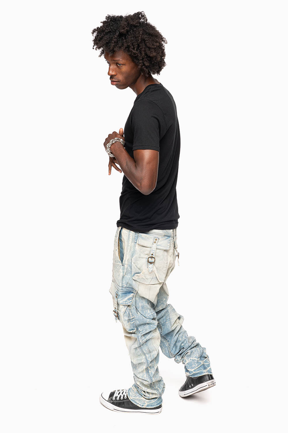 CLASSIC PREDATOR CARGO JEAN IN MINERAL LIGHT WASH WITH REPAIRED BROKEN BACKING