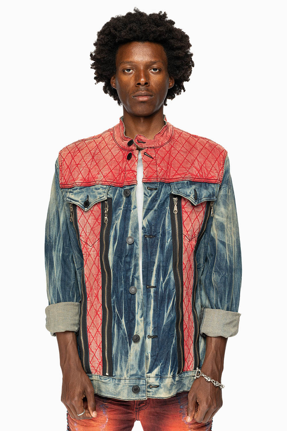 ROBIN’S DENIM JACKET WITH ZIPPER AND RED PADDED INSERT