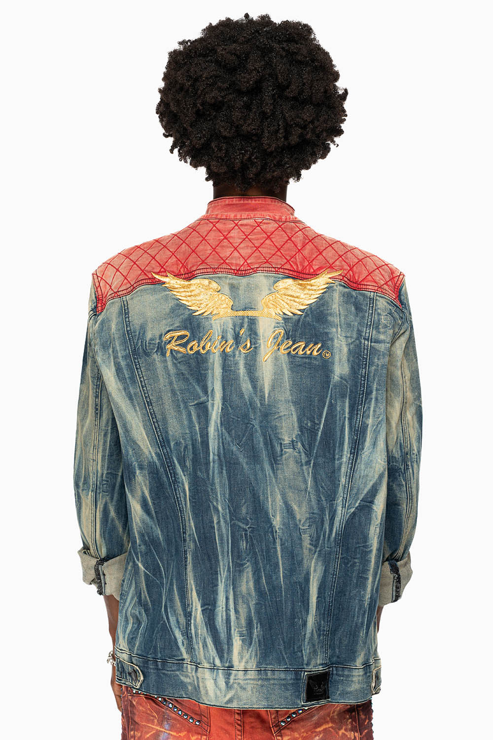 ROBIN’S DENIM JACKET WITH ZIPPER AND RED PADDED INSERT
