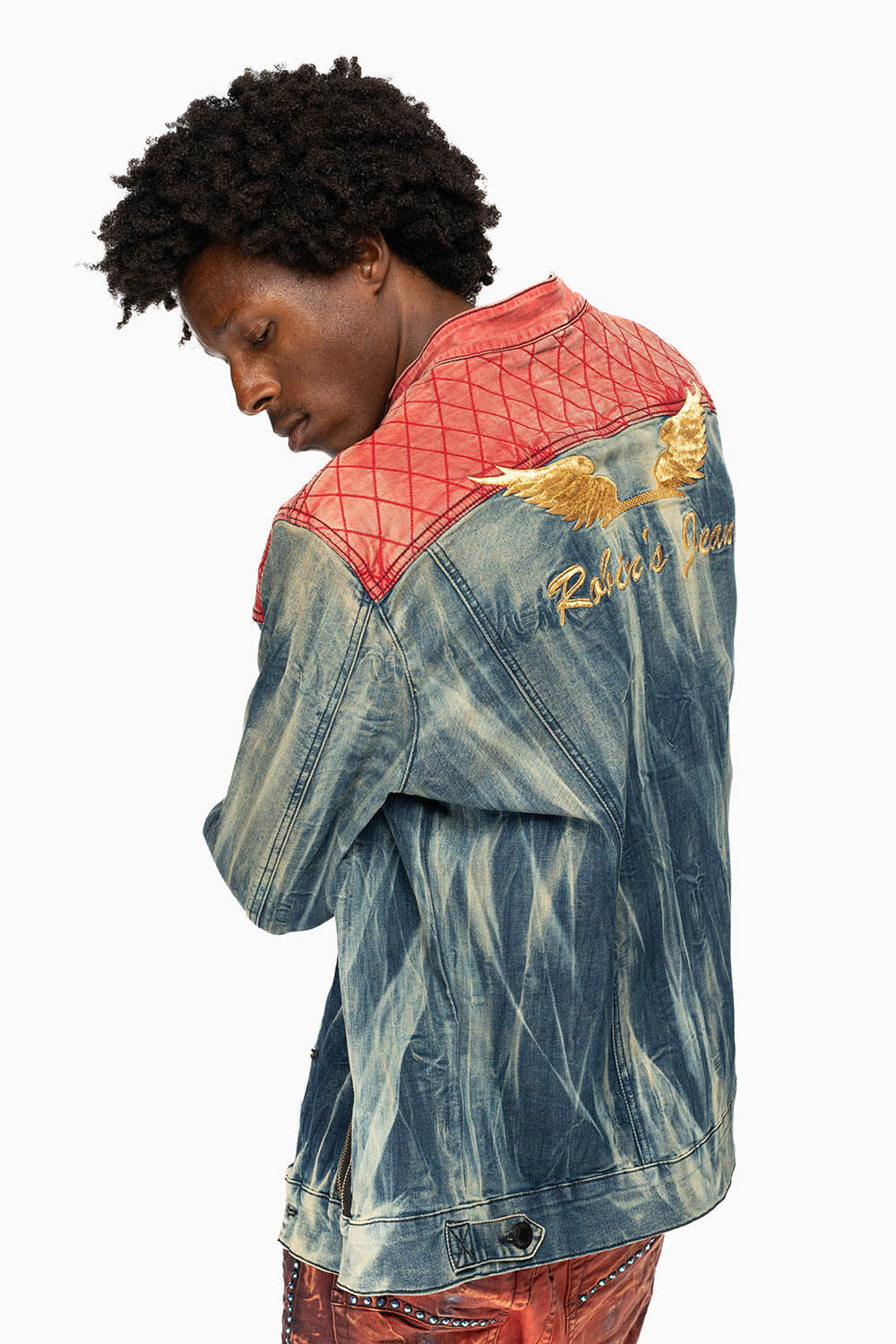 ROBIN’S DENIM JACKET WITH ZIPPER AND RED PADDED INSERT