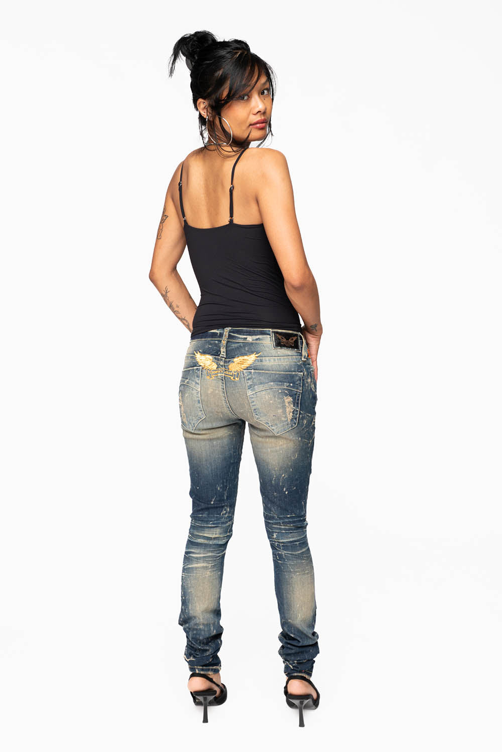 MARILYN WOMENS SKINNY JEAN IN 4D DARK BROKEN WASH