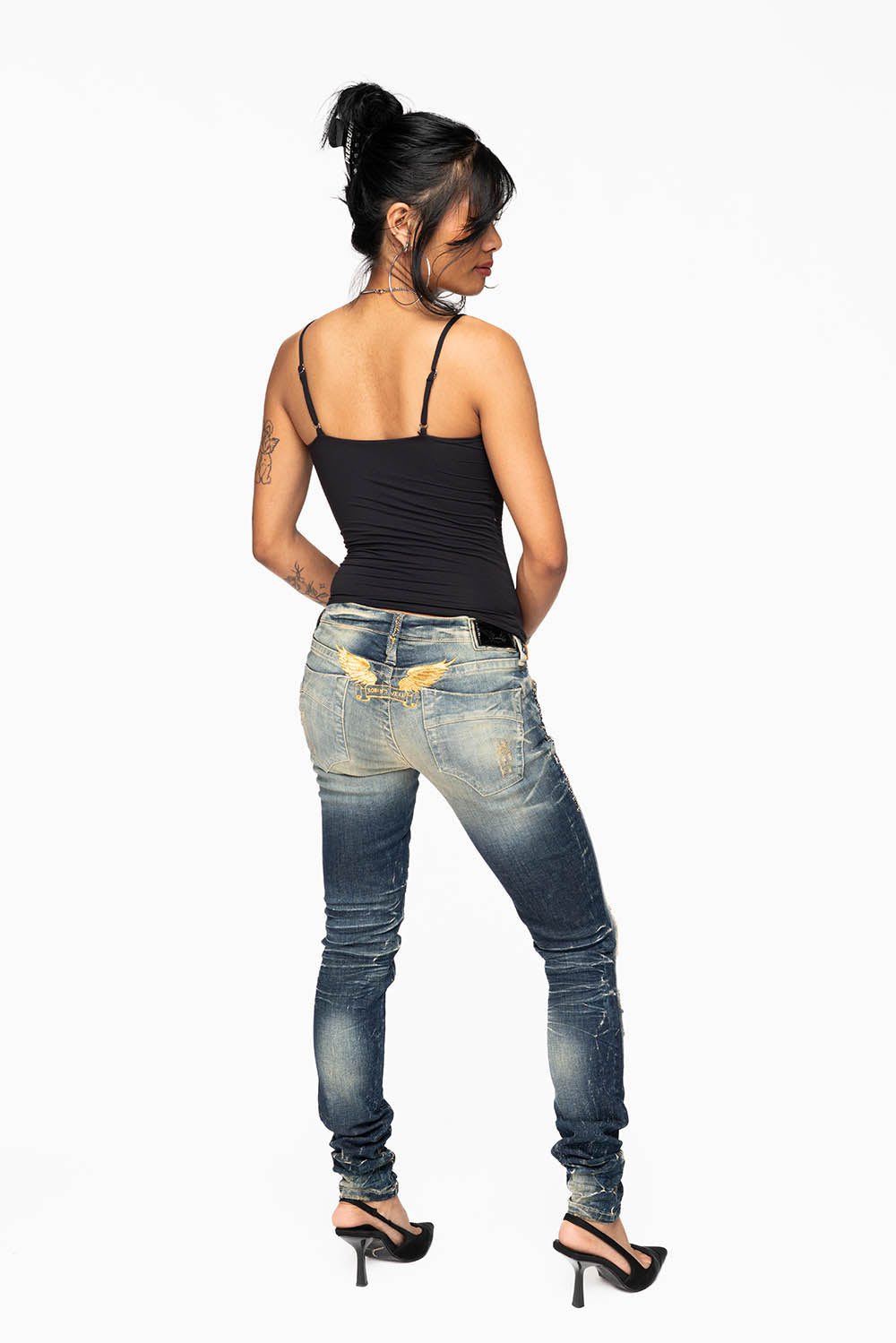 MARILYN WOMENS SKINNY JEAN IN 5D DARK BROKEN EMBELLISHED WITH CRYSTALS & STUDS