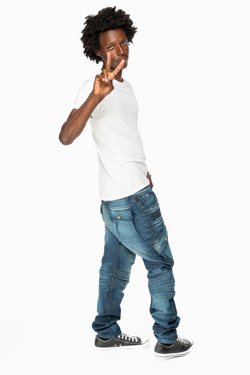 ROBINS RED LABEL BIKER INSPIRED MILITARY PANTS IN DARK BLUE WASH