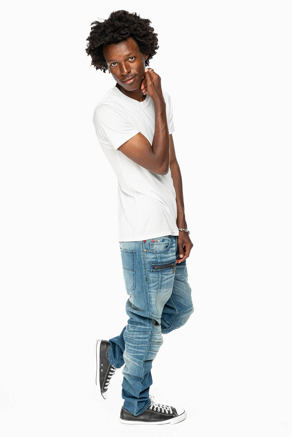 ROBINS RED LABEL BIKER JEANS IN MEDIUM BLUE WASH