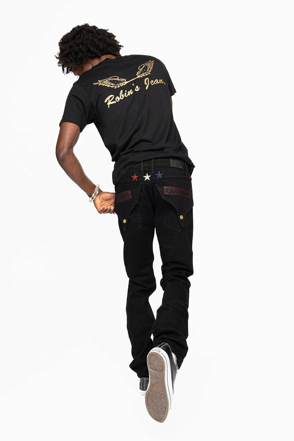 ROBINS RED LABEL LONG FLAP SLIM JEANS IN PURE BLK WASH
