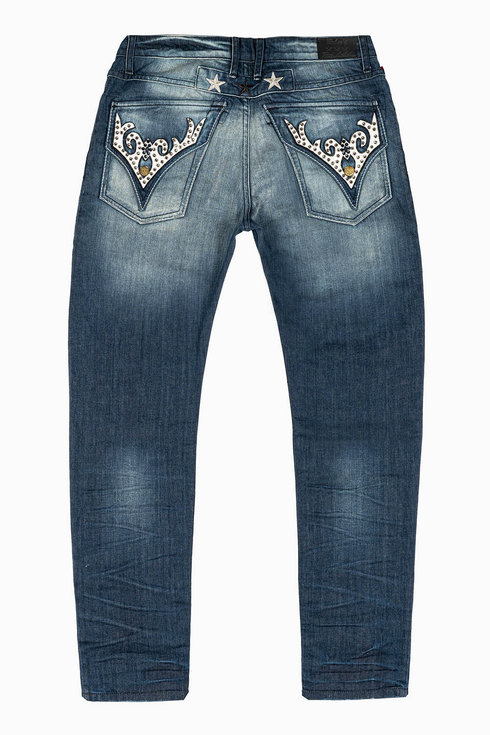 ROBINS RED LABEL SLIM JEANS LONG FLAP/ VINYL EMBELLISHED WITH CRYSTALS IN ALBANY DARK BROKEN
