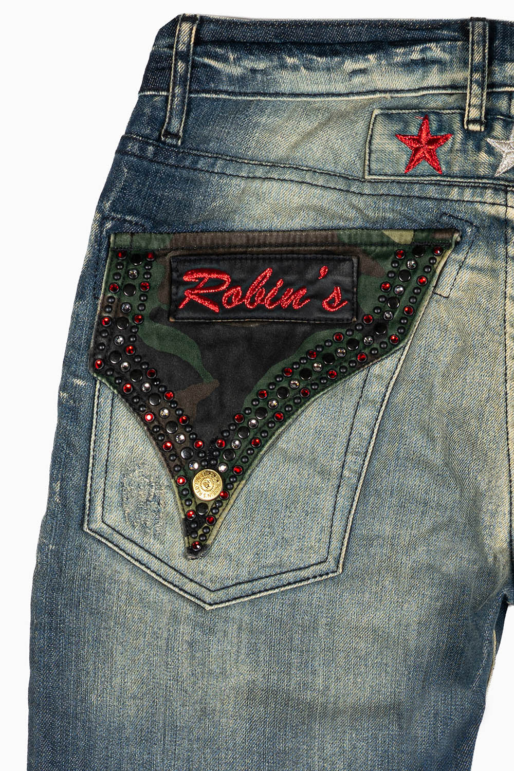 ROBINS RED LABEL LONG FLAP/MILITARY SLIM JEANS IN 5D DARK BROKEN WASH