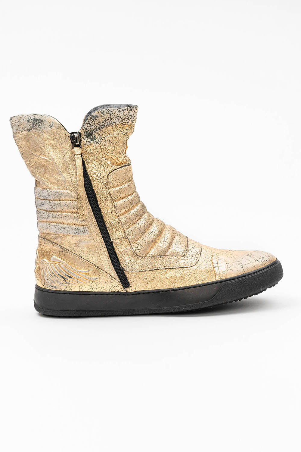 MENS HIGH TOP BIKER SHOES IN CRACKLED GOLD