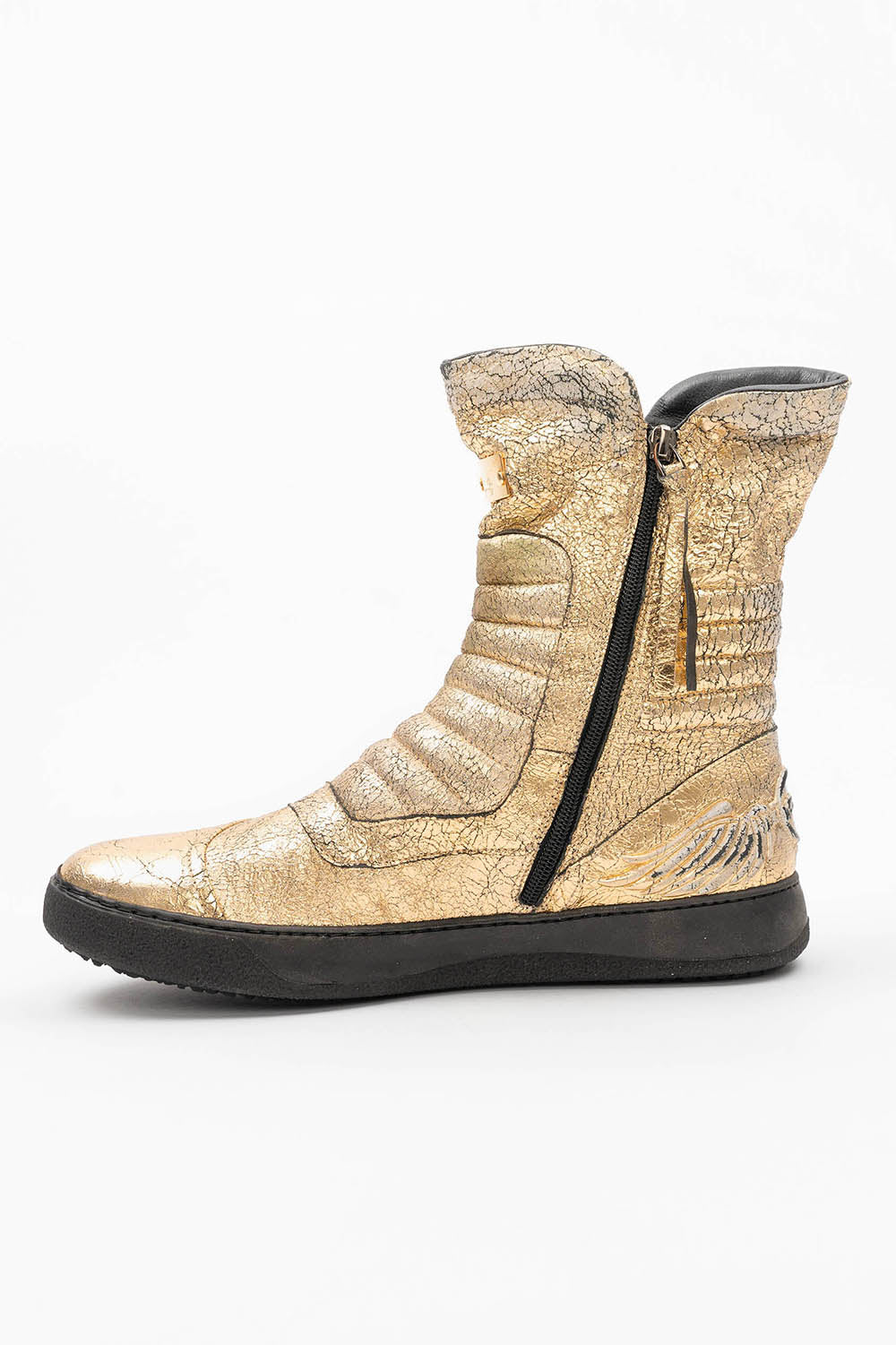 MENS HIGH TOP BIKER SHOES IN CRACKLED GOLD