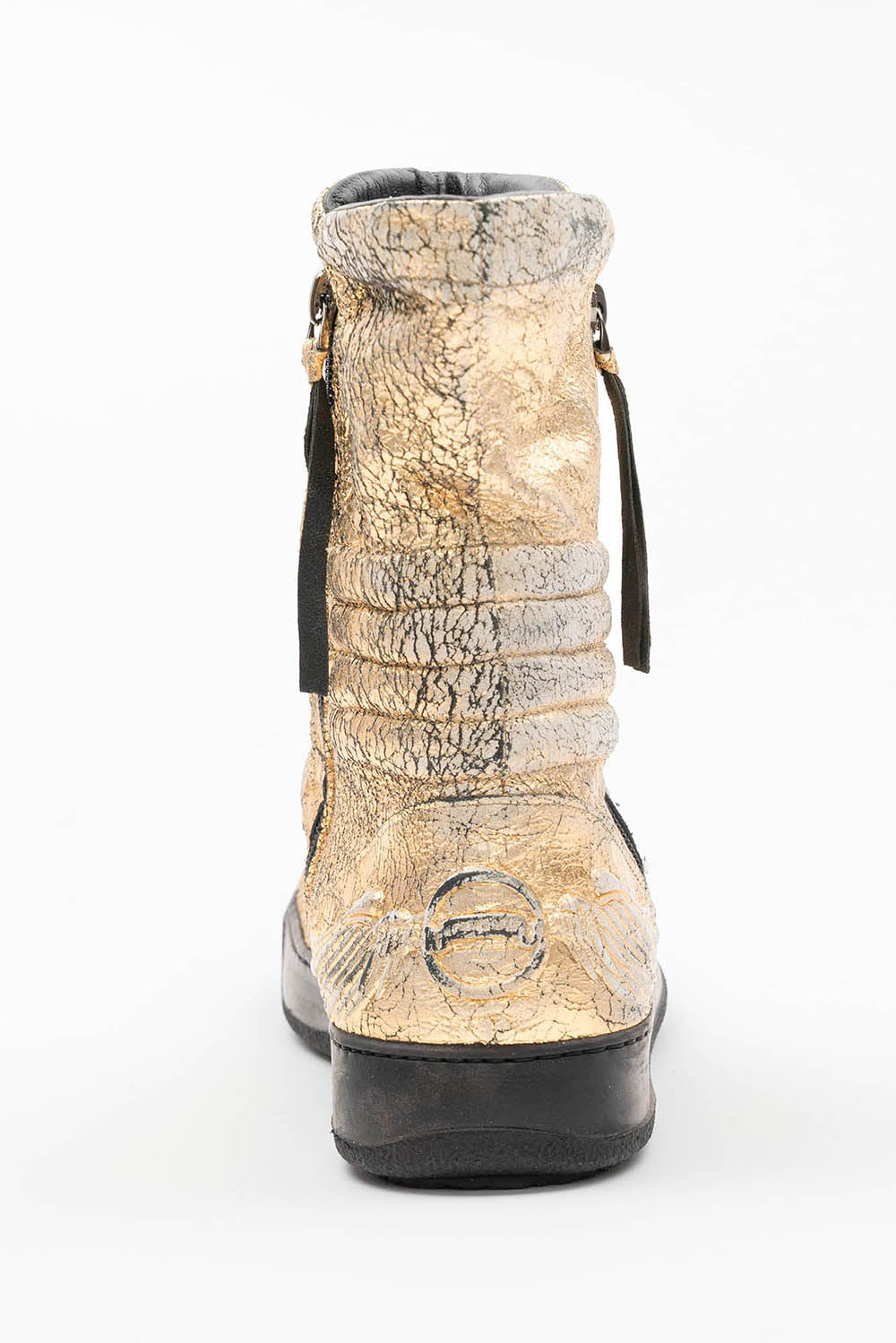 MENS HIGH TOP BIKER SHOES IN CRACKLED GOLD