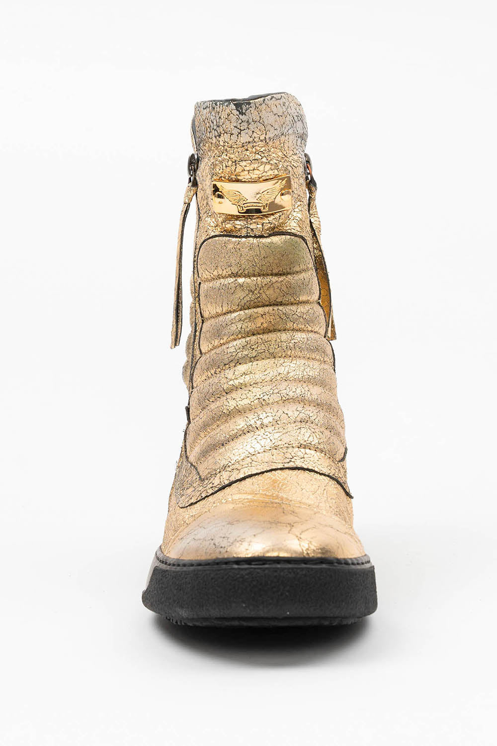 MENS HIGH TOP BIKER SHOES IN CRACKLED GOLD