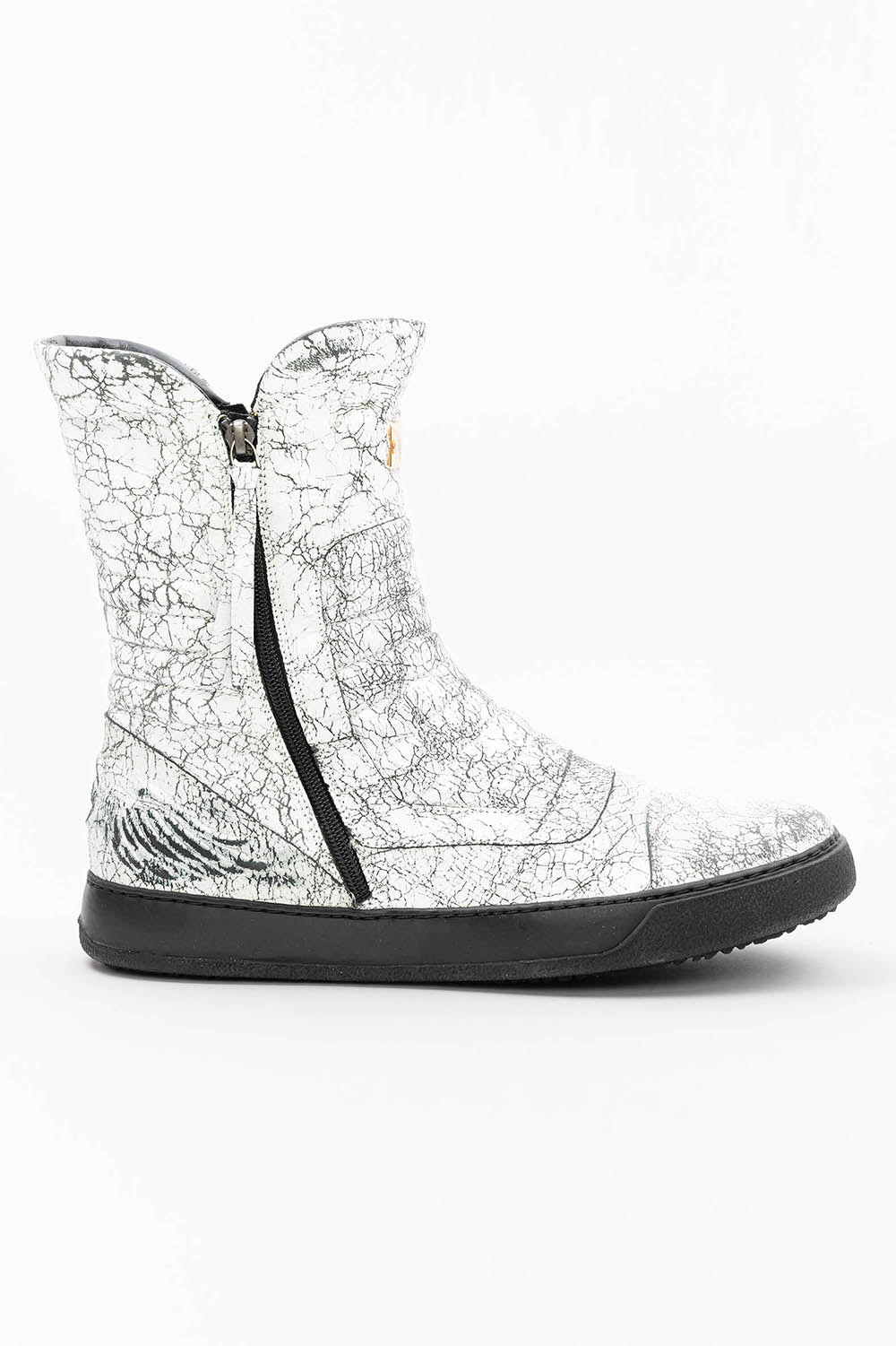 MENS HIGH TOP BIKER SHOES IN CRACKLED WHITE