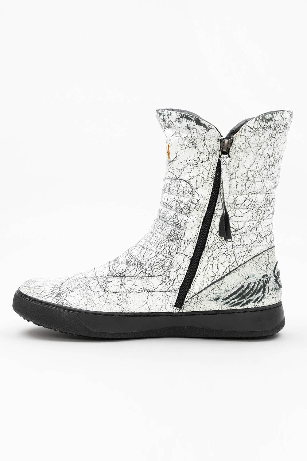 MENS HIGH TOP BIKER SHOES IN CRACKLED WHITE